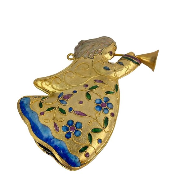 Vintage Enamel Cloisonné Angel Christmas Ornament Handcrafted Gold-Tone Floral D - Picture 2 of 9